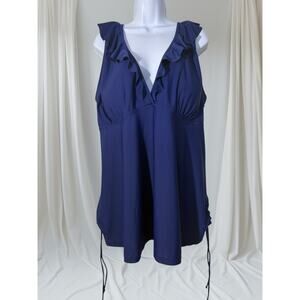 Blue Swim Top with Ruffle Details and Side Ties